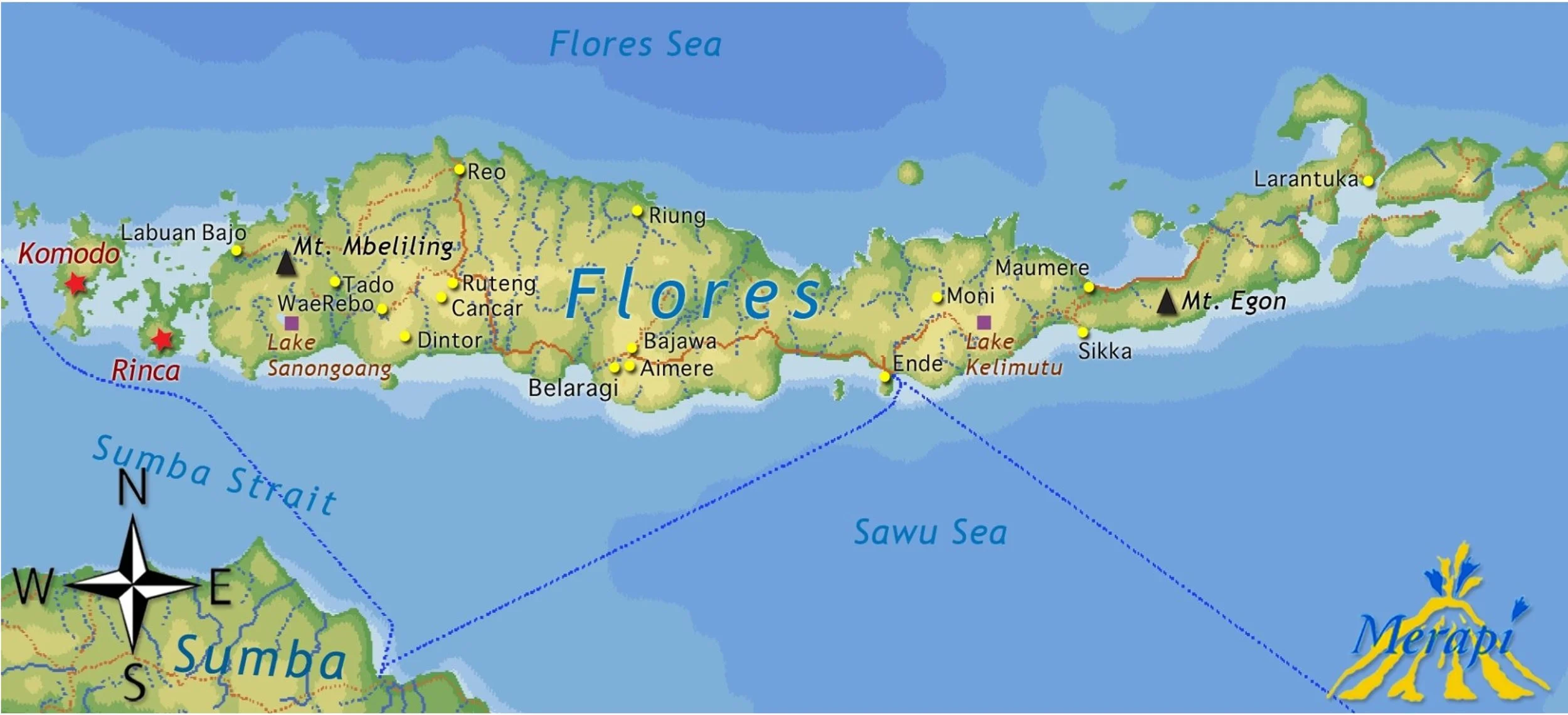 Kaart van het eiland Flores, Indonesië